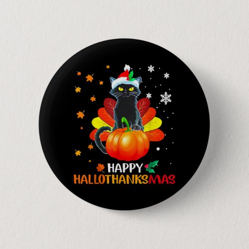 Black Cat Halloween And Merry Christmas Happy Button