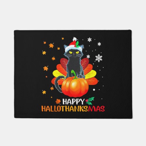 Black Cat Halloween And Merry Christmas Happy Doormat