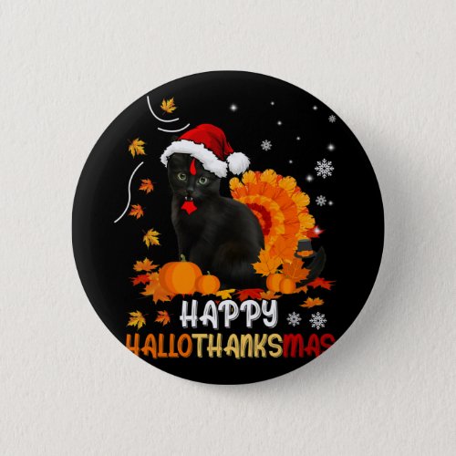 Black Cat Halloween And Merry Christmas Happy Hall Button