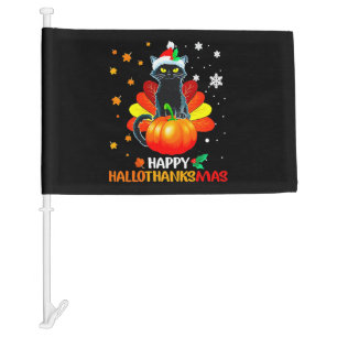 Black Cat Halloween And Merry Christmas Happy Hall Car Flag