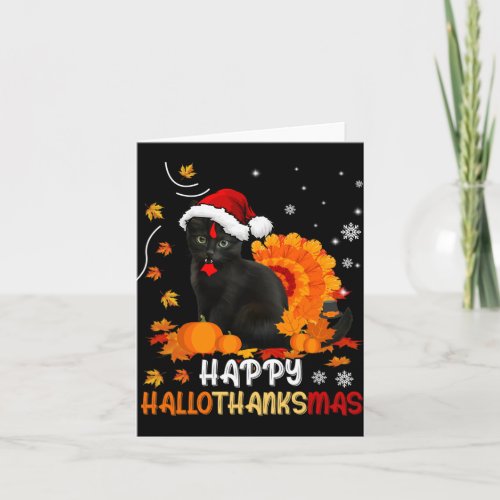 Black Cat Halloween And Merry Christmas Happy Hall Card
