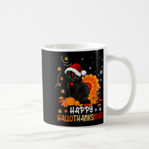 Black Cat Halloween And Merry Christmas Happy Hall Coffee Mug