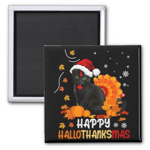 Black Cat Halloween And Merry Christmas Happy Hall Magnet