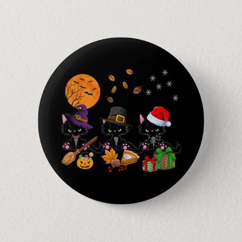 Black Cat Halloween And Merry Christmas Happy Hell Button