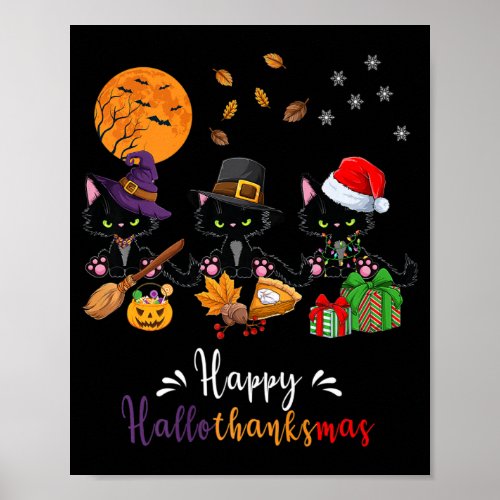 Black Cat Halloween And Merry Christmas Happy Hell Poster