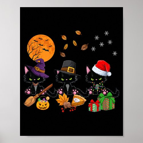 Black Cat Halloween And Merry Christmas Happy Hell Poster