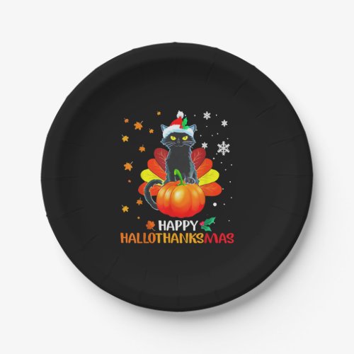 Black Cat Halloween And Merry Christmas Happy Paper Plates