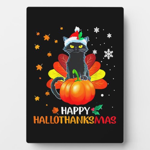 Black Cat Halloween And Merry Christmas Happy Plaque