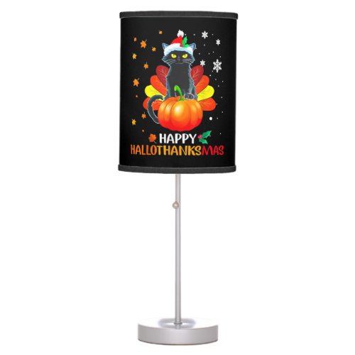 Black Cat Halloween And Merry Christmas Happy Table Lamp