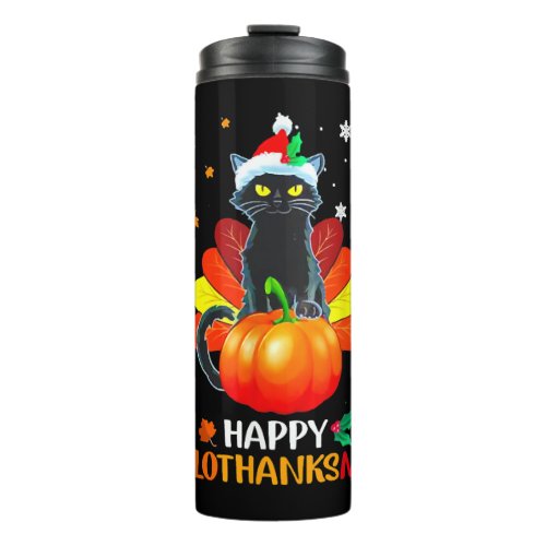 Black Cat Halloween And Merry Christmas Happy Thermal Tumbler