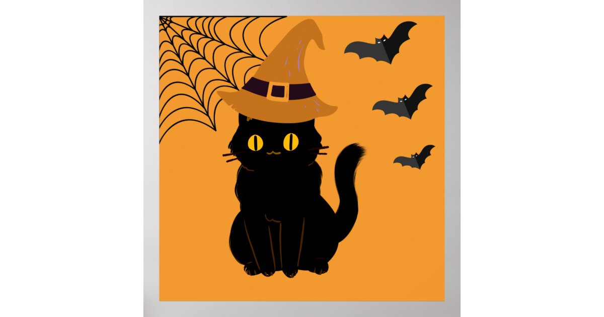 black-cat-halloween-art-poster-zazzle