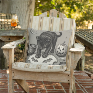 Black Cat Halloween Baking Outdoor Pillow