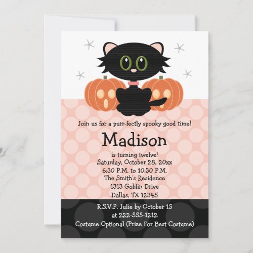 Black Cat Halloween Birthday Invitations