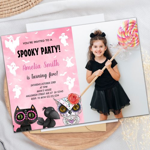 Black Cat Halloween Birthday Invitations w photo