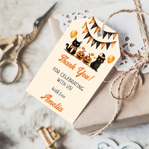 Black Cat Halloween Birthday Party Gift Tag