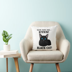Black Cat Halloween Black and White Black Cat Throw Pillow