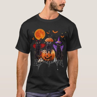Black Cat Halloween, Black Cat Sitting On Pumpkin T-Shirt