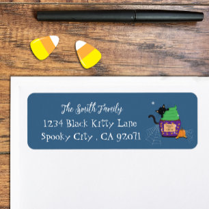 Black Cat Halloween Blue Return Address Labels