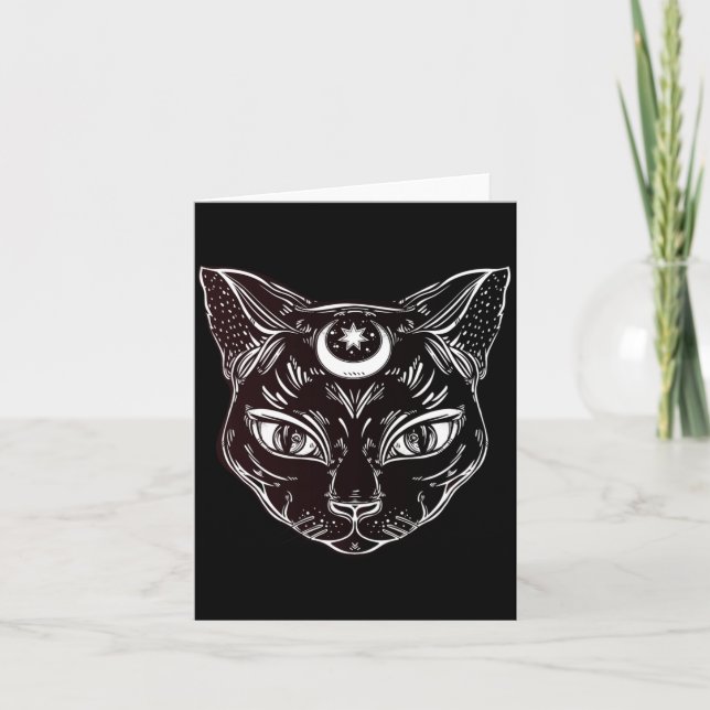 Black Cat Halloween Boho Card (Front)