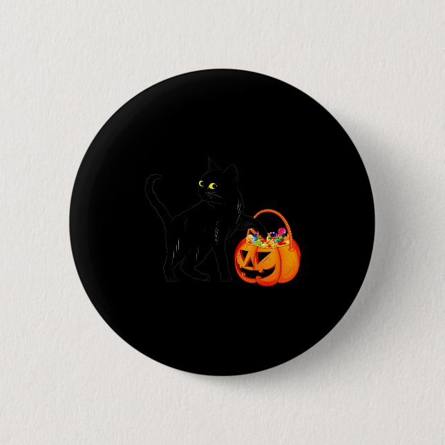 Black Cat Halloween Candy Pumpkin Bag Sweet Lollip Button (Front)