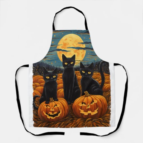 Black Cat Halloween Cat Lovers Starry Night Cat Va Apron