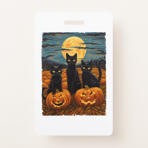 Black Cat Halloween Cat Lovers Starry Night Cat Va Badge