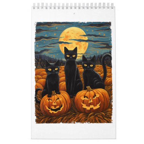 Black Cat Halloween Cat Lovers Starry Night Cat Va Calendar