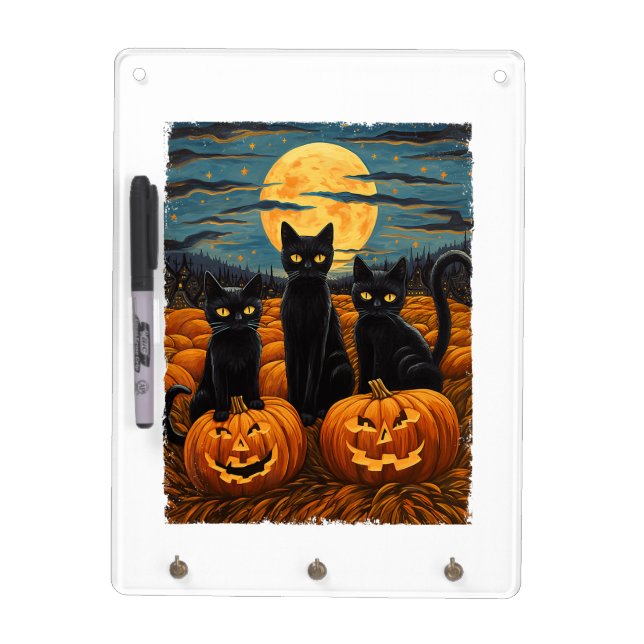 Black Cat Halloween Cat Lovers Starry Night Cat Va Dry Erase Board (Front)