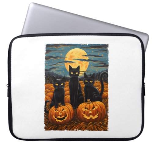 Black Cat Halloween Cat Lovers Starry Night Cat Va Laptop Sleeve