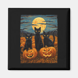 Black Cat Halloween Cat Lovers Starry Night Cat Va Magnet