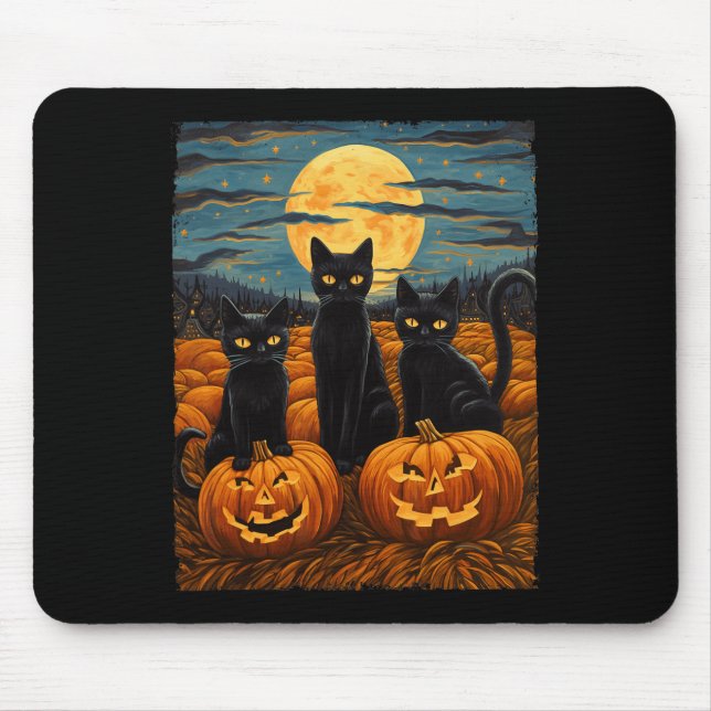 Black Cat Halloween Cat Lovers Starry Night Cat Va Mouse Pad (Front)
