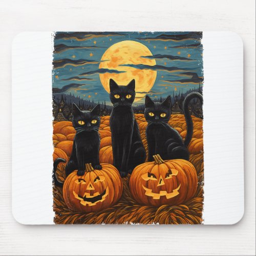 Black Cat Halloween Cat Lovers Starry Night Cat Va Mouse Pad