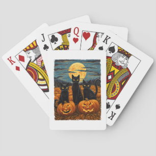 Black Cat Halloween Cat Lovers Starry Night Cat Va Poker Cards