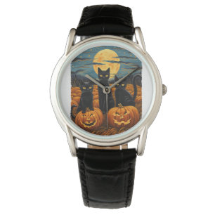 Black Cat Halloween Cat Lovers Starry Night Cat Va Watch