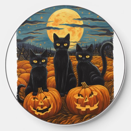 Black Cat Halloween Cat Lovers Starry Night Cat Va Wireless Charger