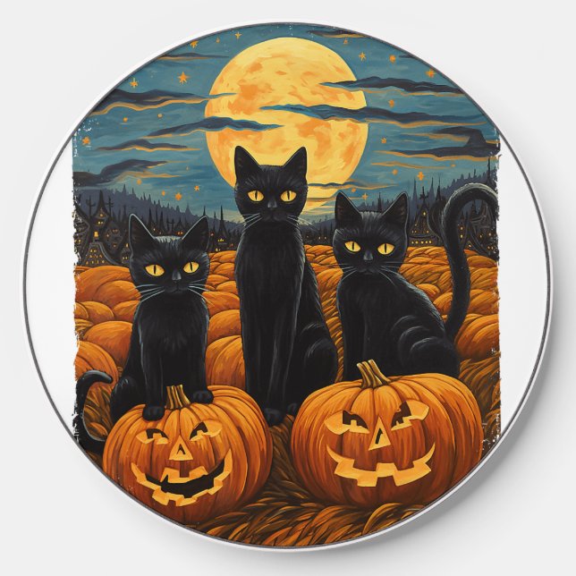 Black Cat Halloween Cat Lovers Starry Night Cat Va Wireless Charger (Front)