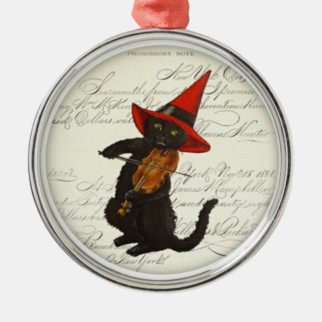Black Cat Halloween Ceramic Ornament (Front)