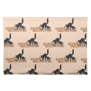 Black cat halloween cloth placemat
