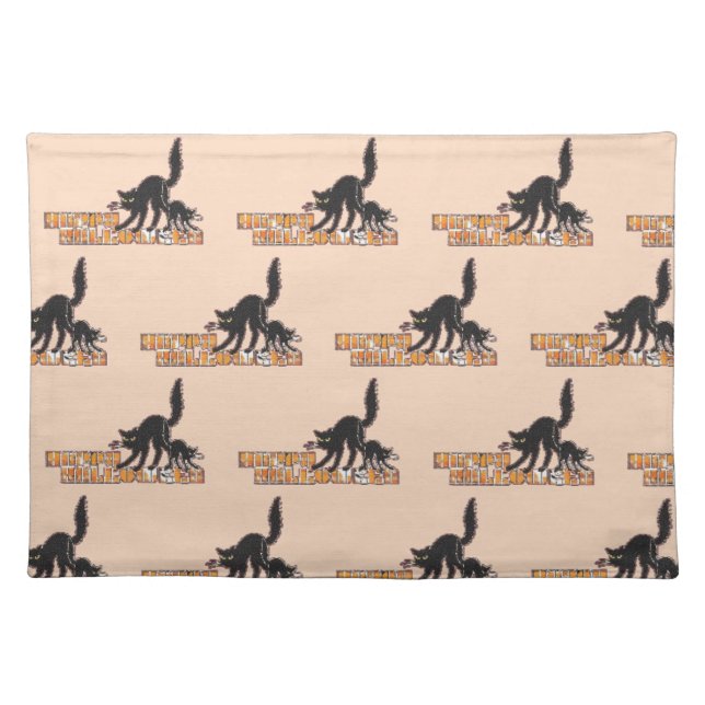 Black cat halloween  cloth placemat (Front)