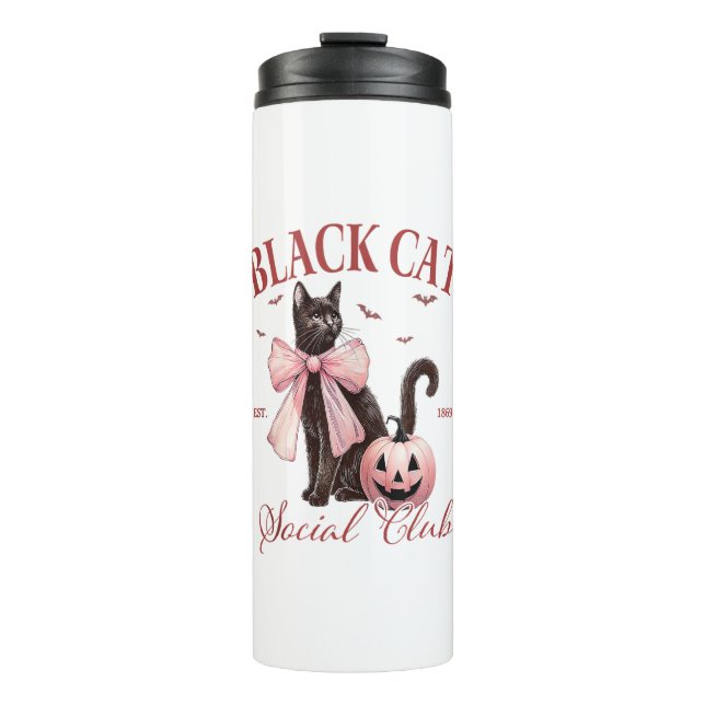 Black Cat Halloween Coquette Social Club Pink Bow  Thermal Tumbler (Front)