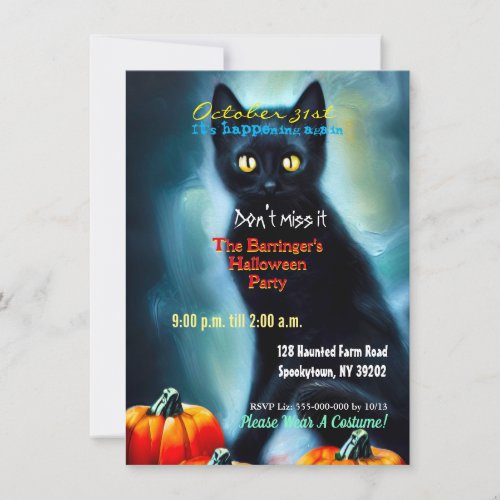 Black Cat Halloween Costume Annual Party Invitation