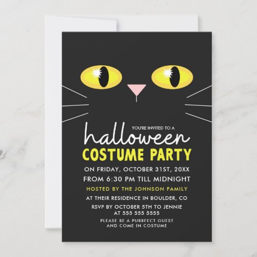 Black Cat Halloween Costume Party Invitation