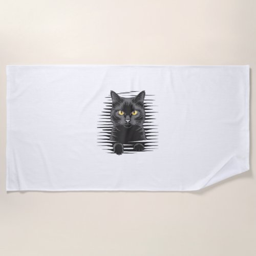 Black Cat Halloween Costume Spooky Kitty Cat Kitte Beach Towel