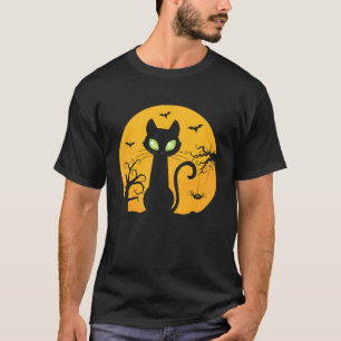 Black Cat Halloween Costume Vintage Spooky Moon Ca T-Shirt