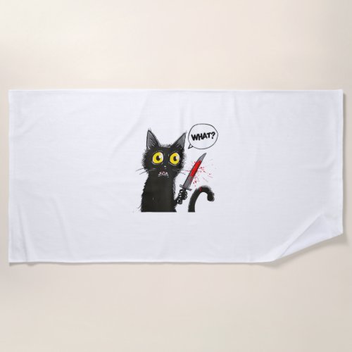 Black Cat Halloween Costume What Funny Cat Lover  Beach Towel