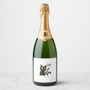 Black Cat Halloween Costume Witchcraft Spider Web  Sparkling Wine Label