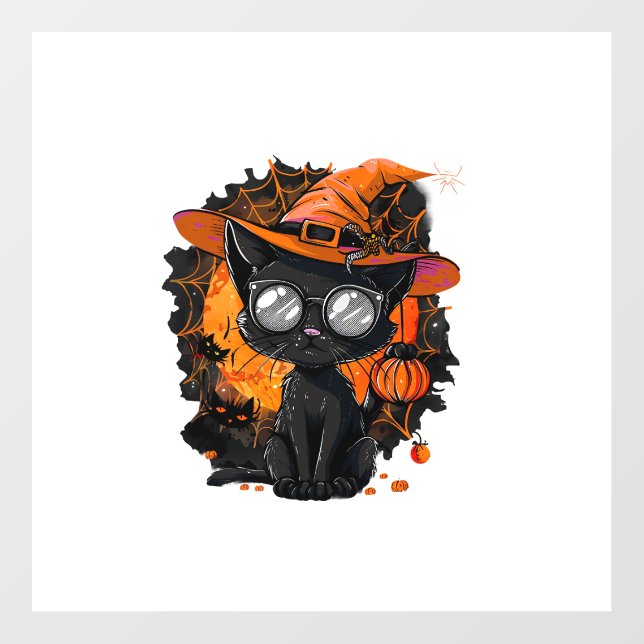 Black Cat Halloween Costume Witchcraft Spider Web  Wall Decal (Front)