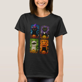 Black Cat Halloween Costumes Cute Spooky Fall Tric T-Shirt