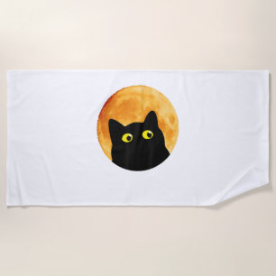 Black Cat Halloween Design Funny Cat Halloween Beach Towel
