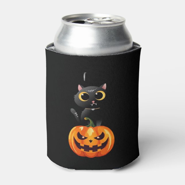 Black Cat Halloween Design � Spooky Pumpkin Art fo Can Cooler (Can Front)